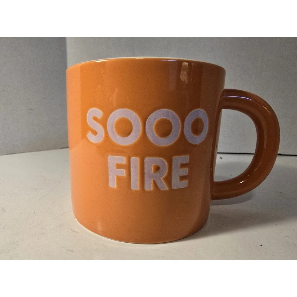 Room Essentials Stoneware Mug Sooo Fire Orange With White Letters 4